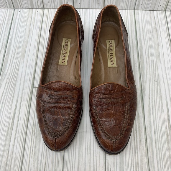 Cole Haan Genuine Caiman Crocodile Brown Loafer Slip‎ On Shoes 7.5 N main image 4